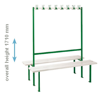 Double sided floor bench with hook rail