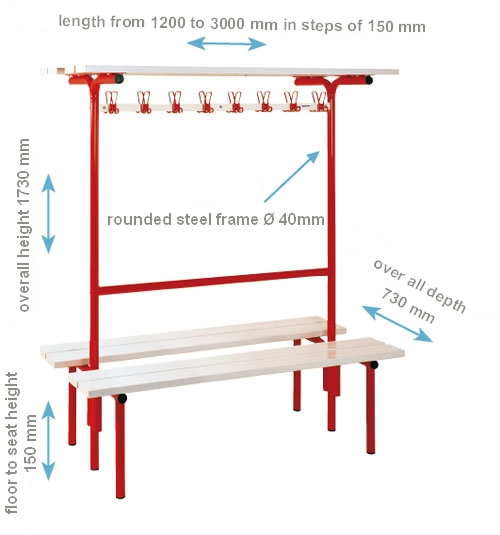 Forum double sided floor bench with shelved hook rail