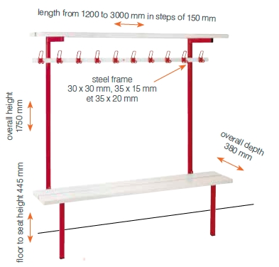 Wall Floor bench wi th shelved hook rail